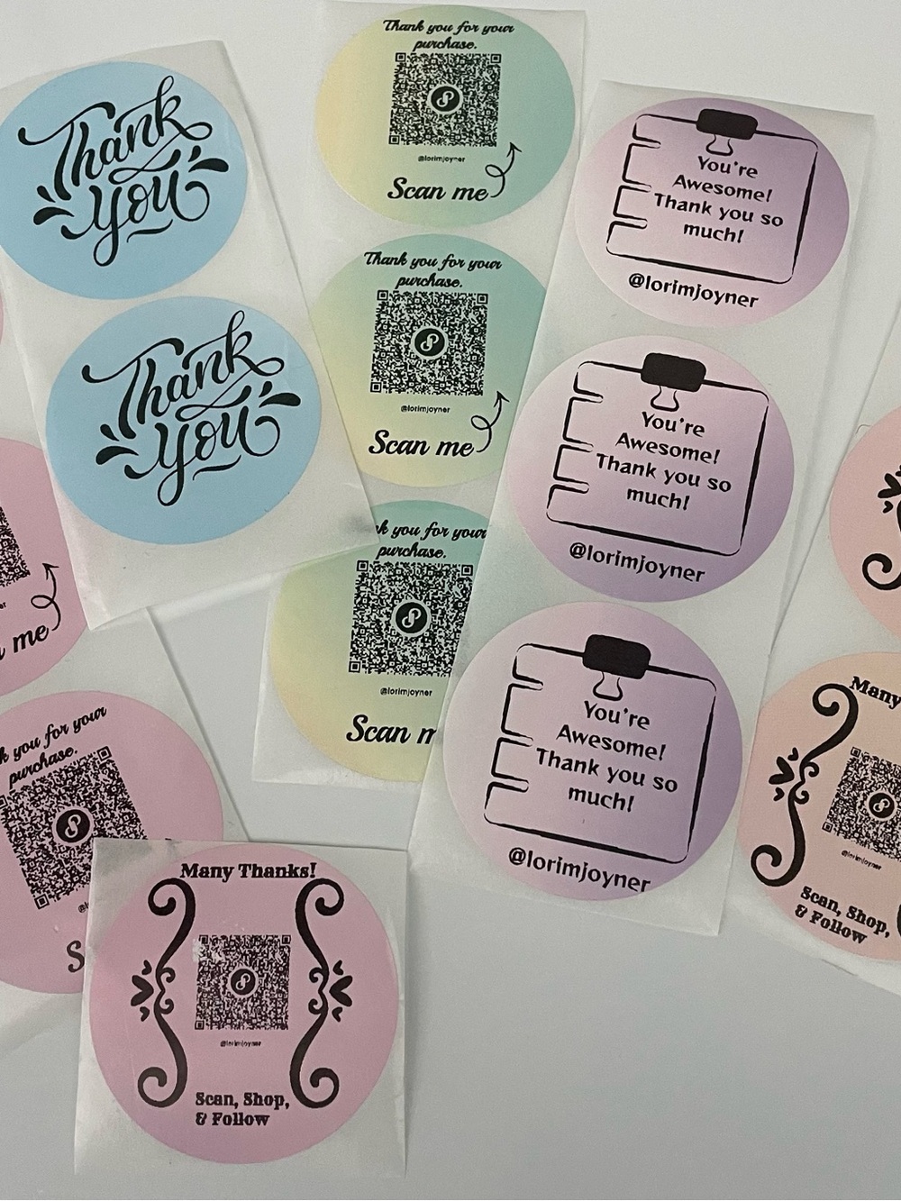 100 Custom 2” circle labels with your QR code or Thank You!